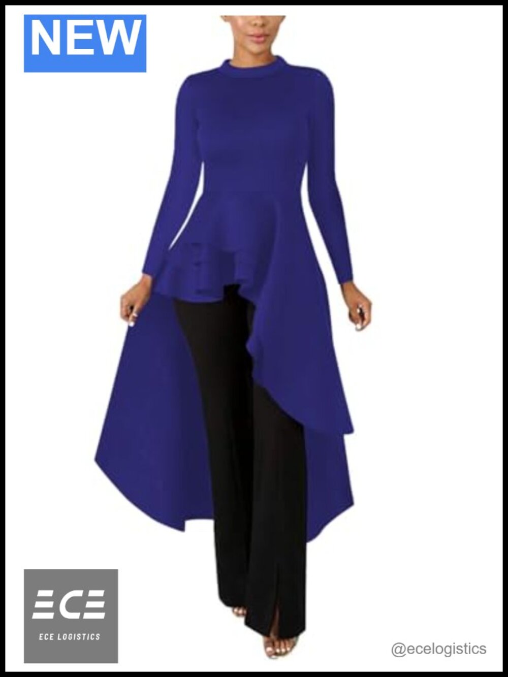 Women Ruffle High Low Asymmetrical Long Sleeve Peplum Blouse Dress